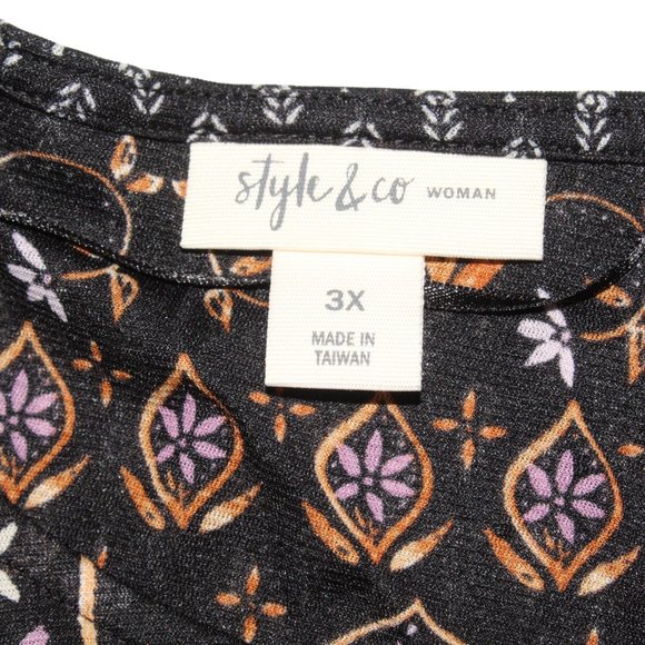 Style & Co Womans Plus Size 3X Bohemian Design Bell Sleeve Blouse Top Tassles - Picture 5 of 6